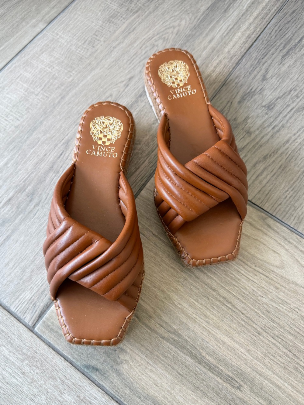 New Vince Camuto Brown Melysa Quilted Slide Sandals espadrille sz 8